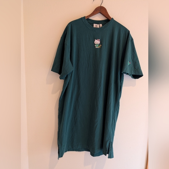 Adidas Originals X Hello Kitty T Shirt Dress Collegiate Green L/XL HTF 🔥 RARE - Picture 2 of 11